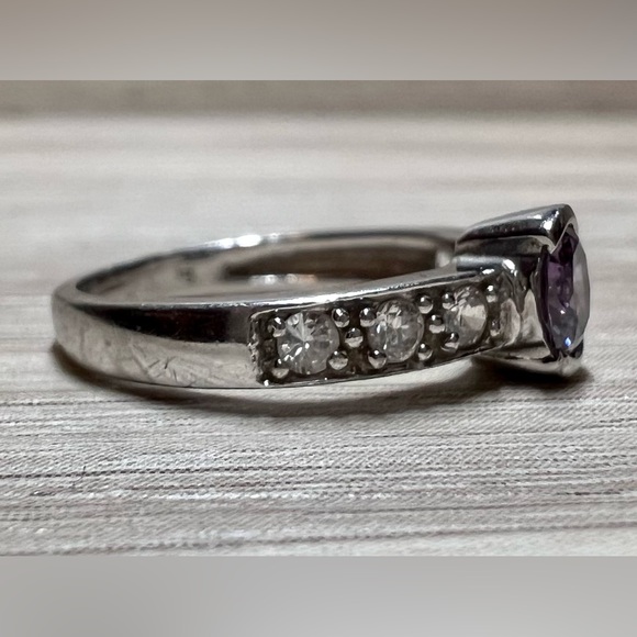Vintage Sterling Silver Tension Set Amethyst & Cubic Zirconia Ring, Size 5 - Picture 3 of 16